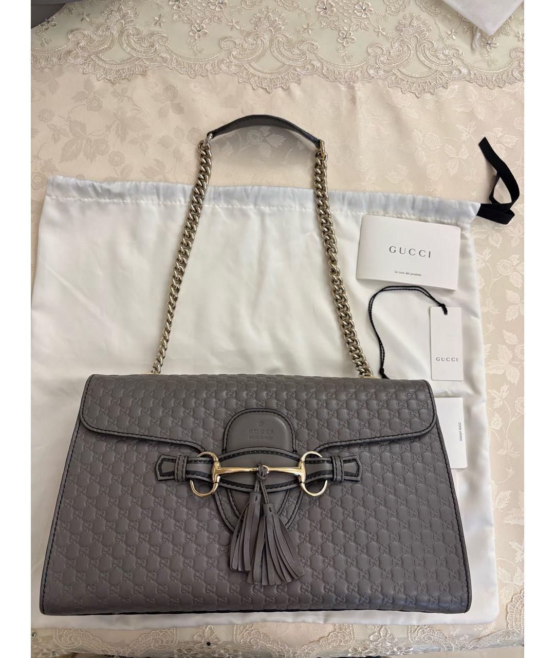 GUCCI Серая кожаная сумка с короткими ручками, фото 9