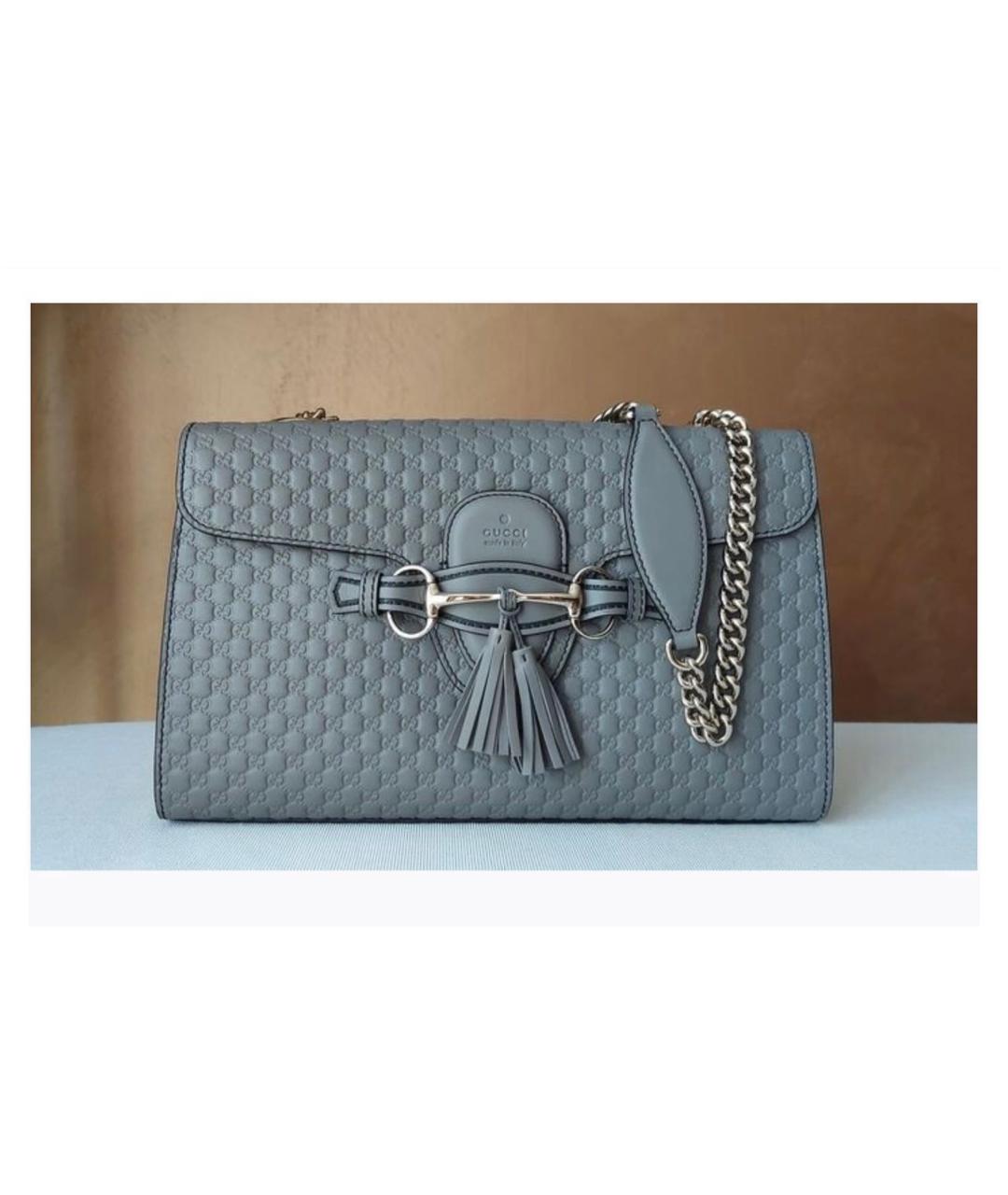 GUCCI Серая кожаная сумка с короткими ручками, фото 5