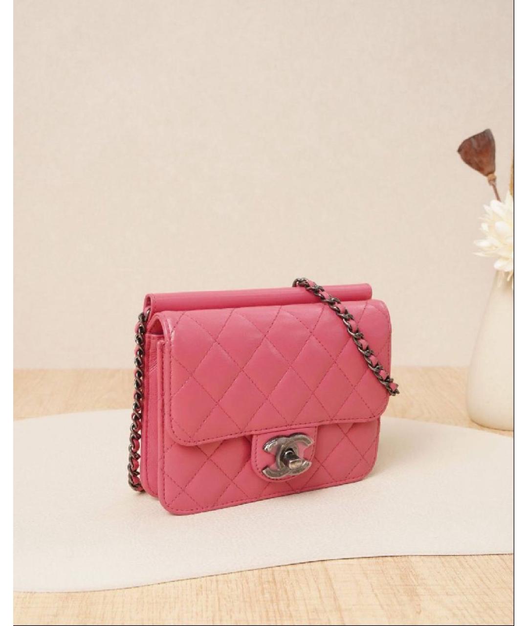 CHANEL Розовая кожаная сумка через плечо, фото 4