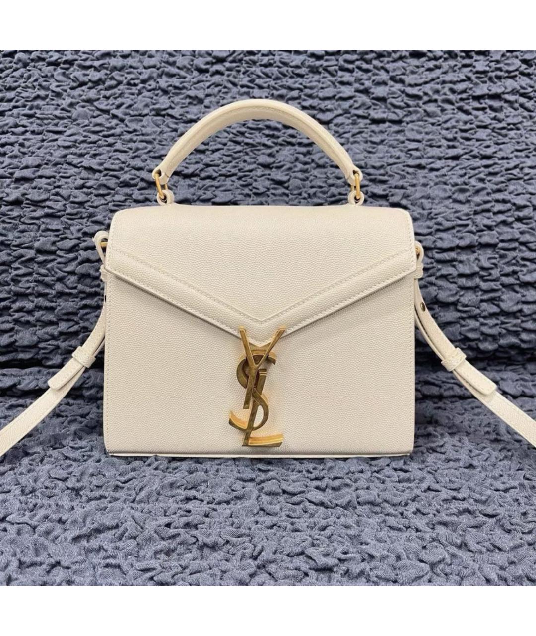 SAINT LAURENT Бежевая кожаная сумка через плечо, фото 5