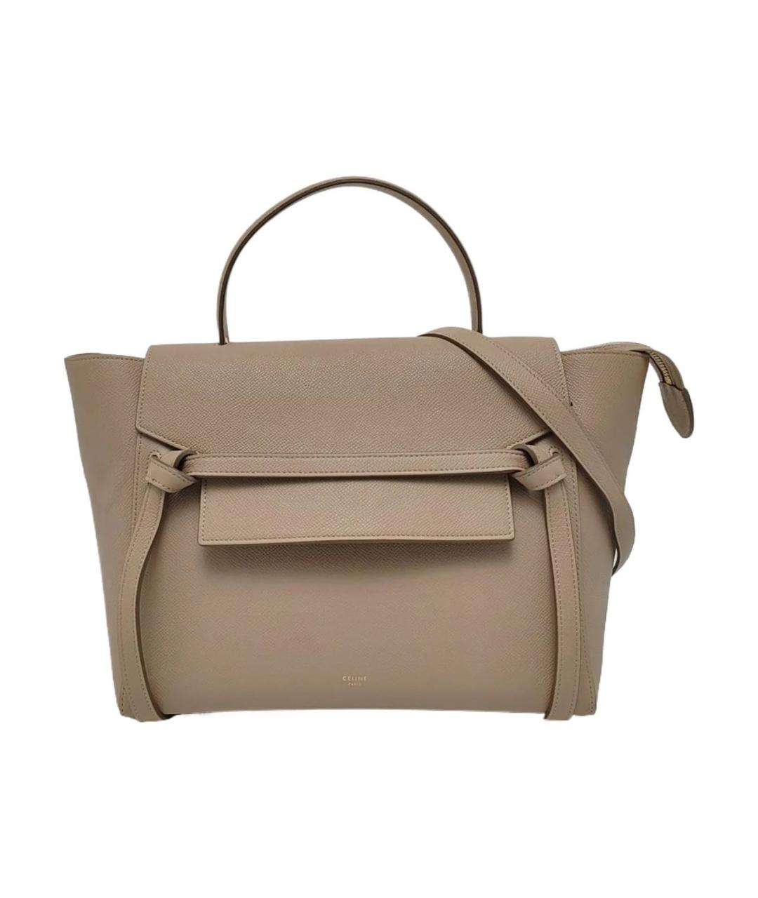CELINE Бежевая кожаная сумка с короткими ручками, фото 9