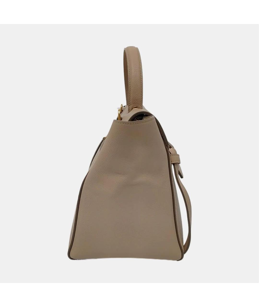 CELINE Бежевая кожаная сумка с короткими ручками, фото 3