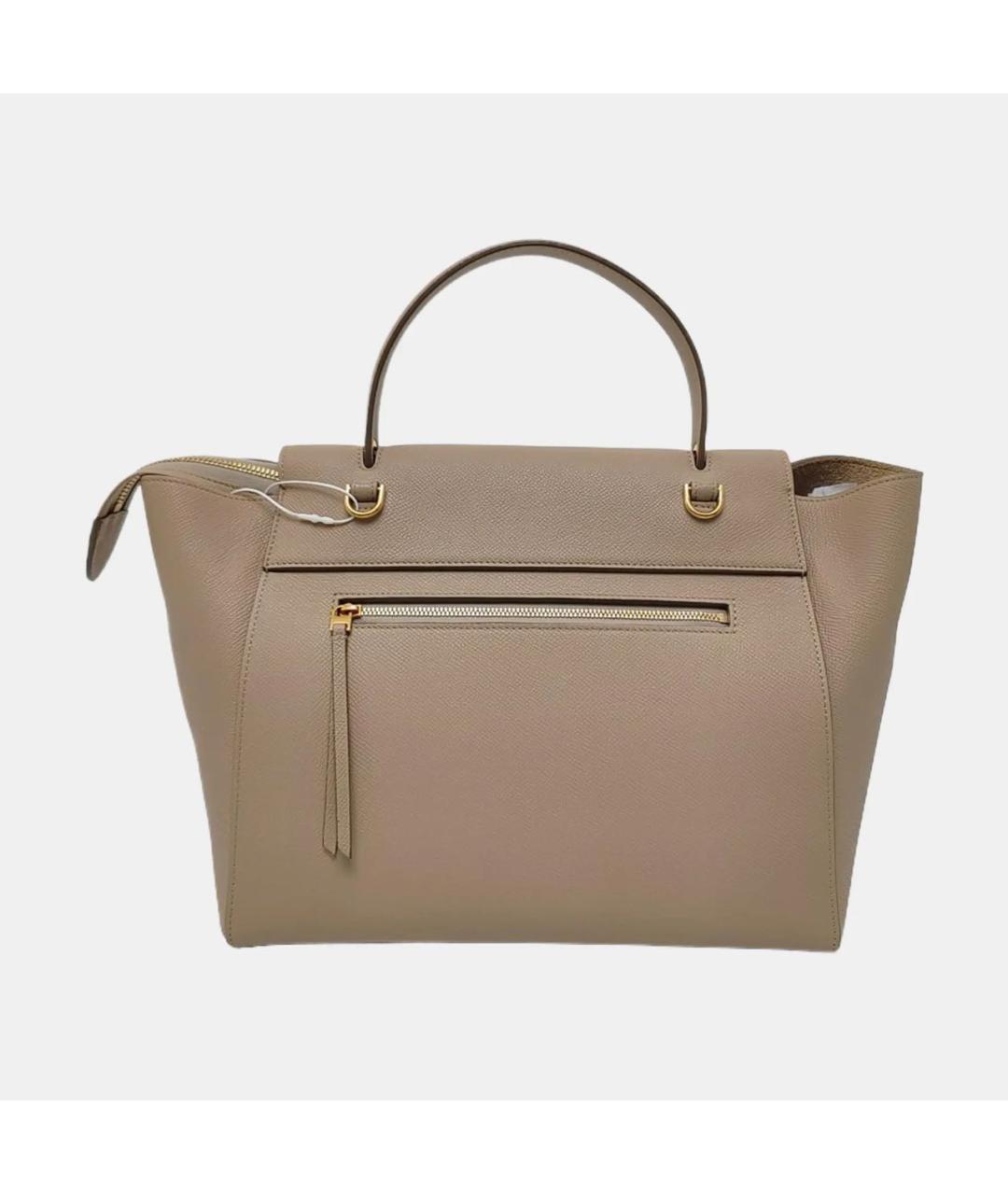 CELINE Бежевая кожаная сумка с короткими ручками, фото 4