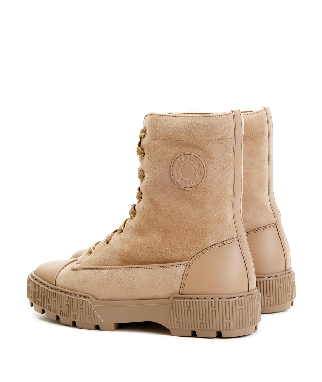 HERMES Бежевые замшевые ботинки, фото 3