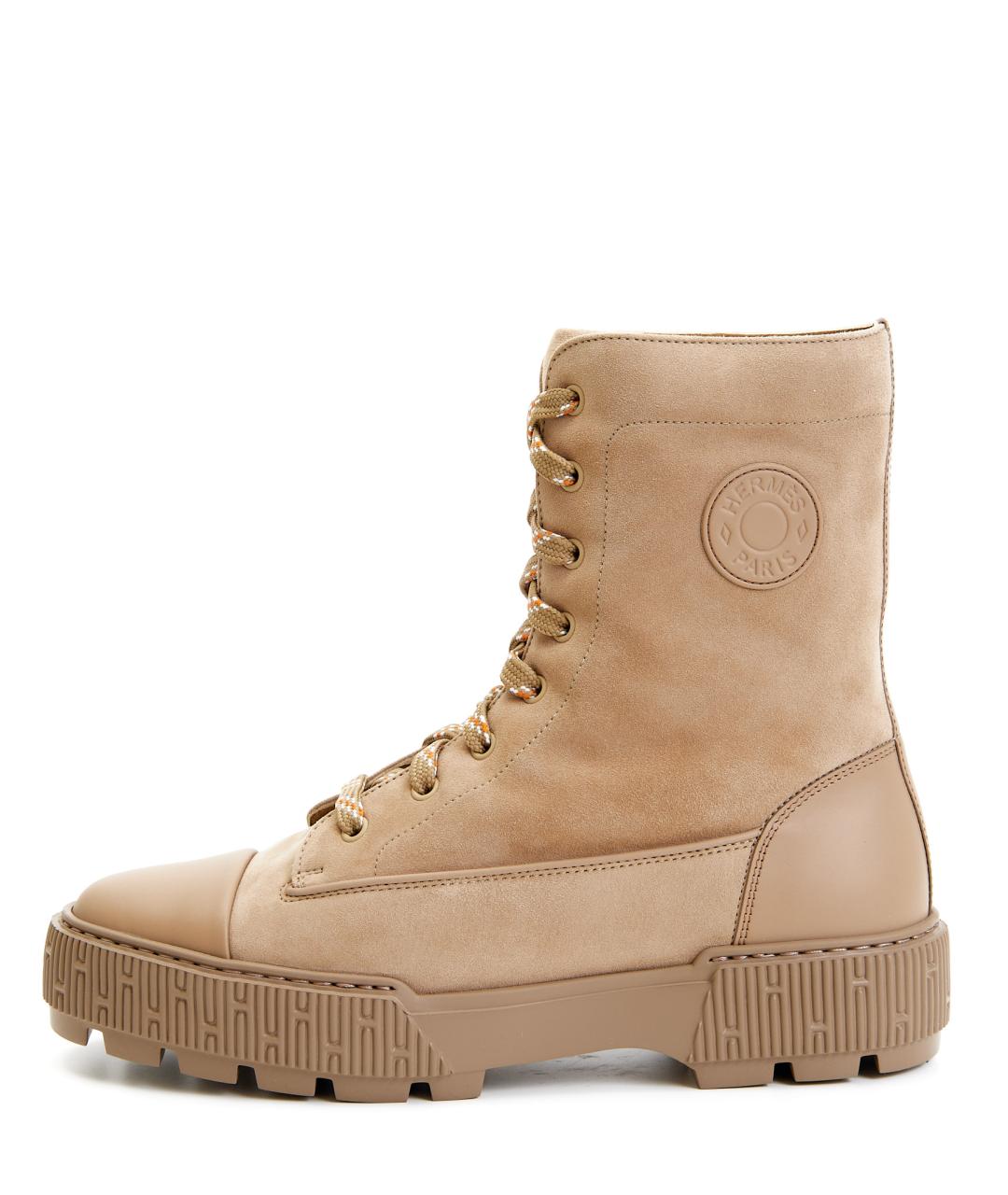 HERMES Бежевые замшевые ботинки, фото 9