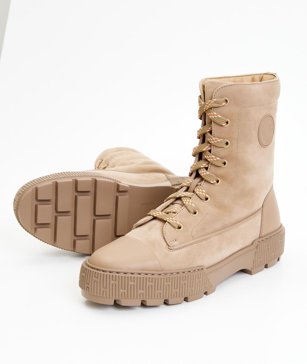 HERMES Бежевые замшевые ботинки, фото 5