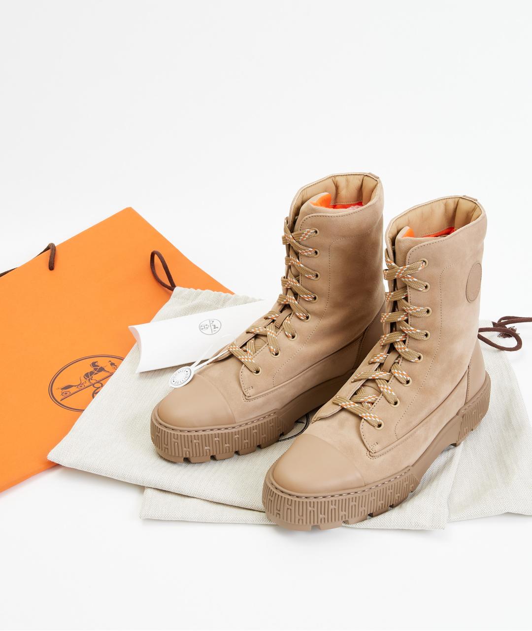 HERMES Бежевые замшевые ботинки, фото 8