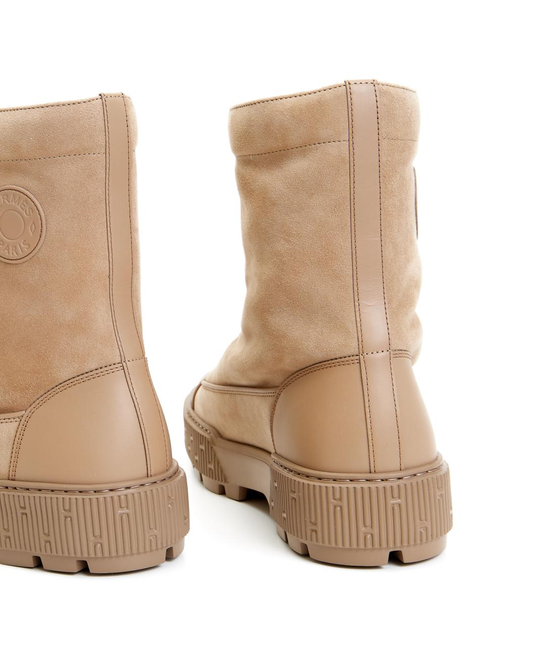 HERMES Бежевые замшевые ботинки, фото 4