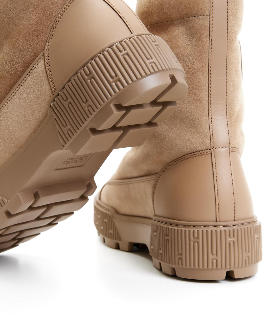 HERMES Бежевые замшевые ботинки, фото 6