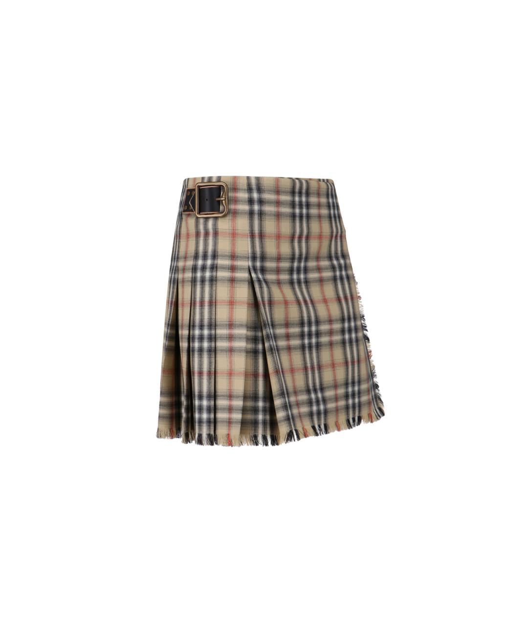 BURBERRY Бежевая шерстяная юбка миди, фото 2