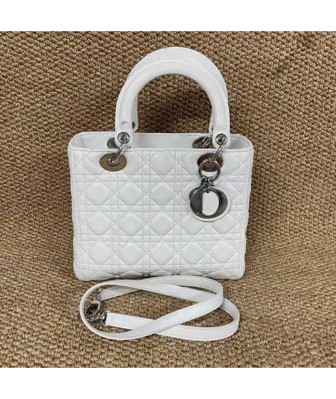 CHRISTIAN DIOR Белая кожаная сумка с короткими ручками, фото 5
