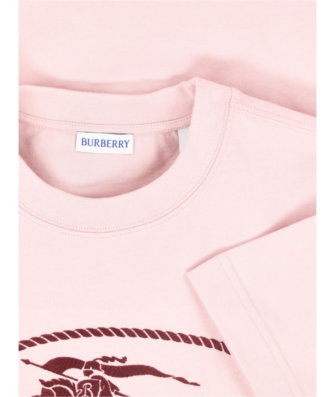 BURBERRY Розовая хлопковая футболка, фото 3