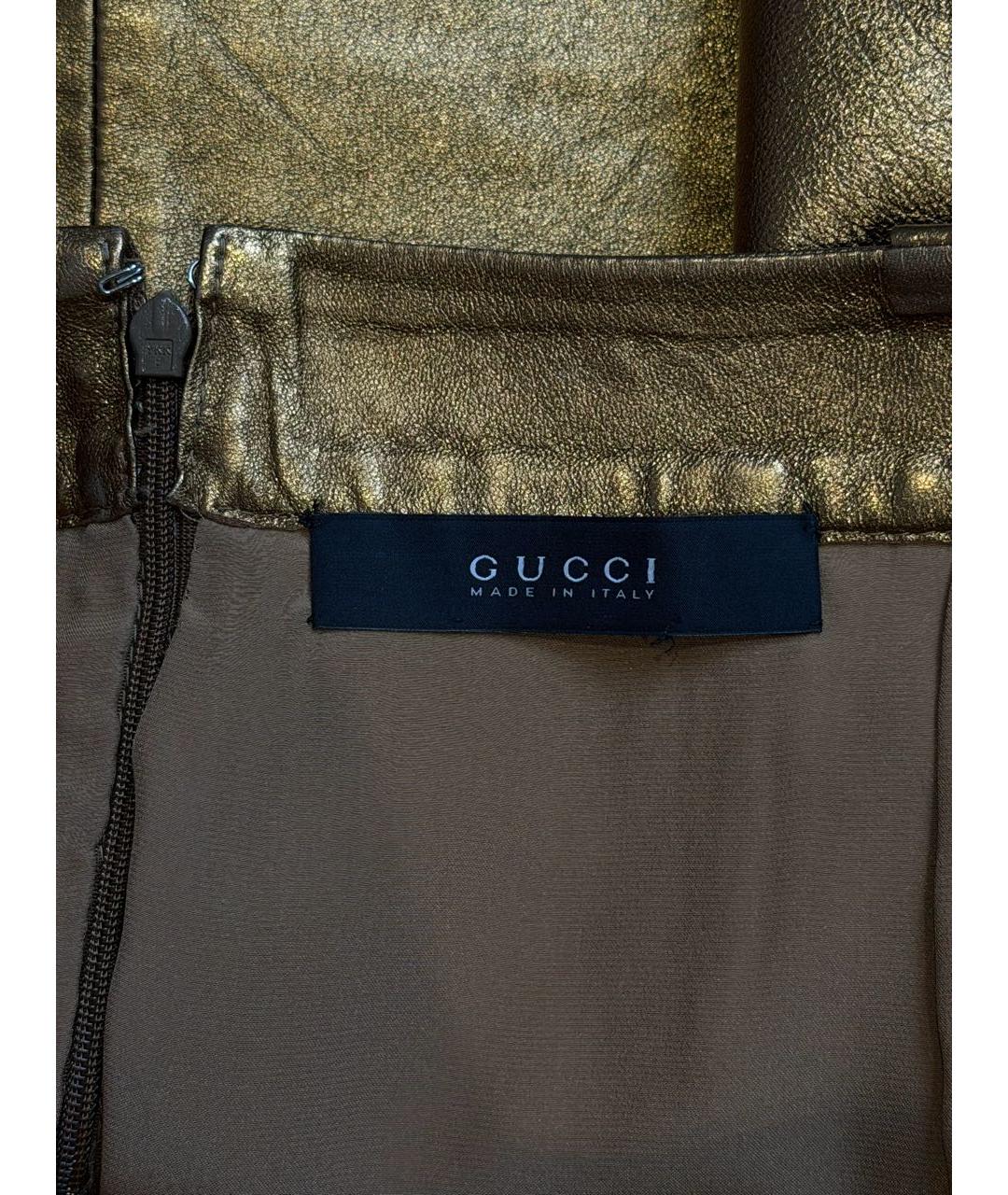 GUCCI Золотая кожаная юбка мини, фото 3