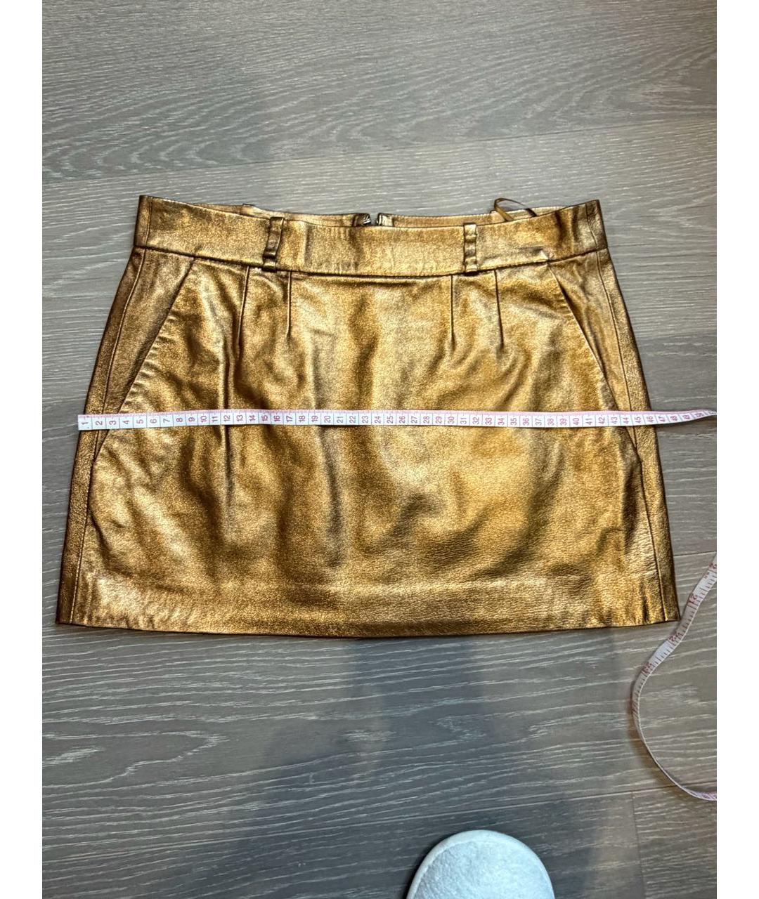 GUCCI Золотая кожаная юбка мини, фото 5