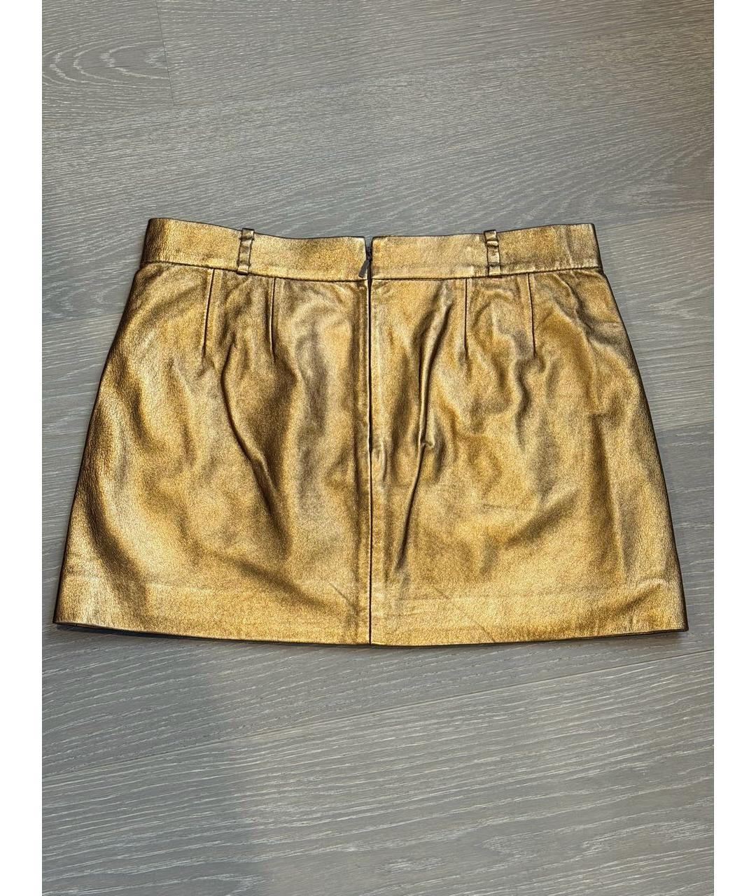 GUCCI Золотая кожаная юбка мини, фото 2