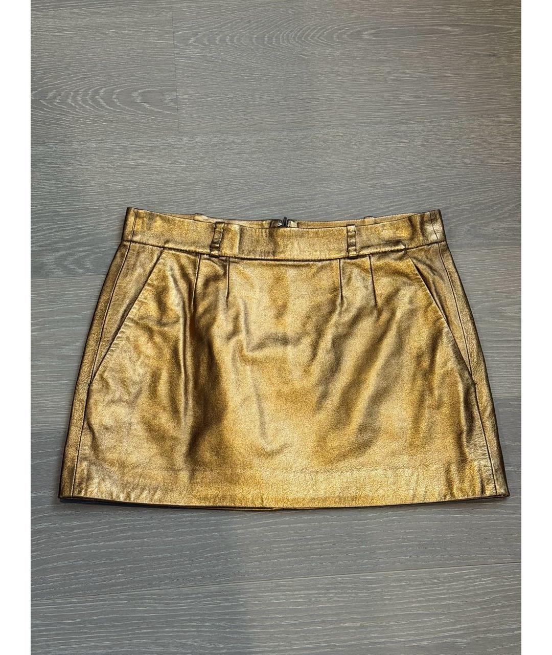 GUCCI Золотая кожаная юбка мини, фото 8