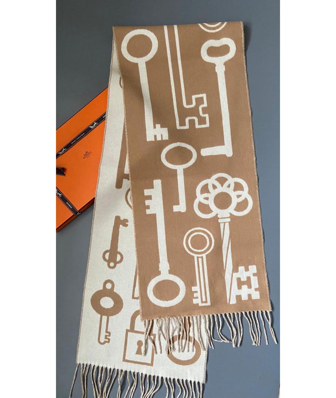 HERMES Бежевый кашемировый шарф, фото 3