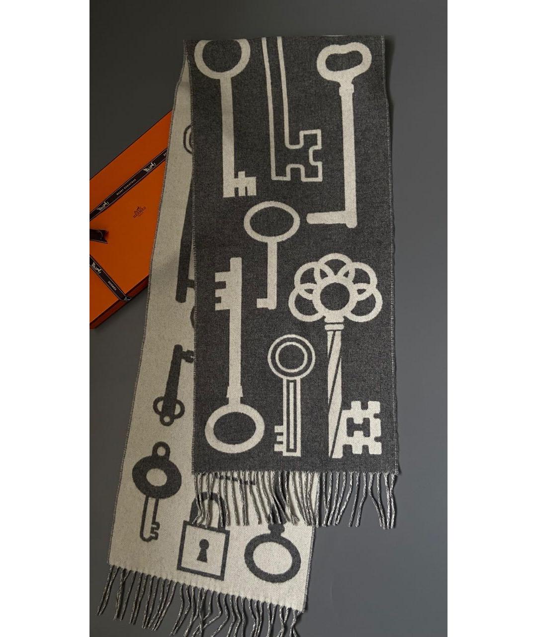 HERMES Серый кашемировый шарф, фото 2