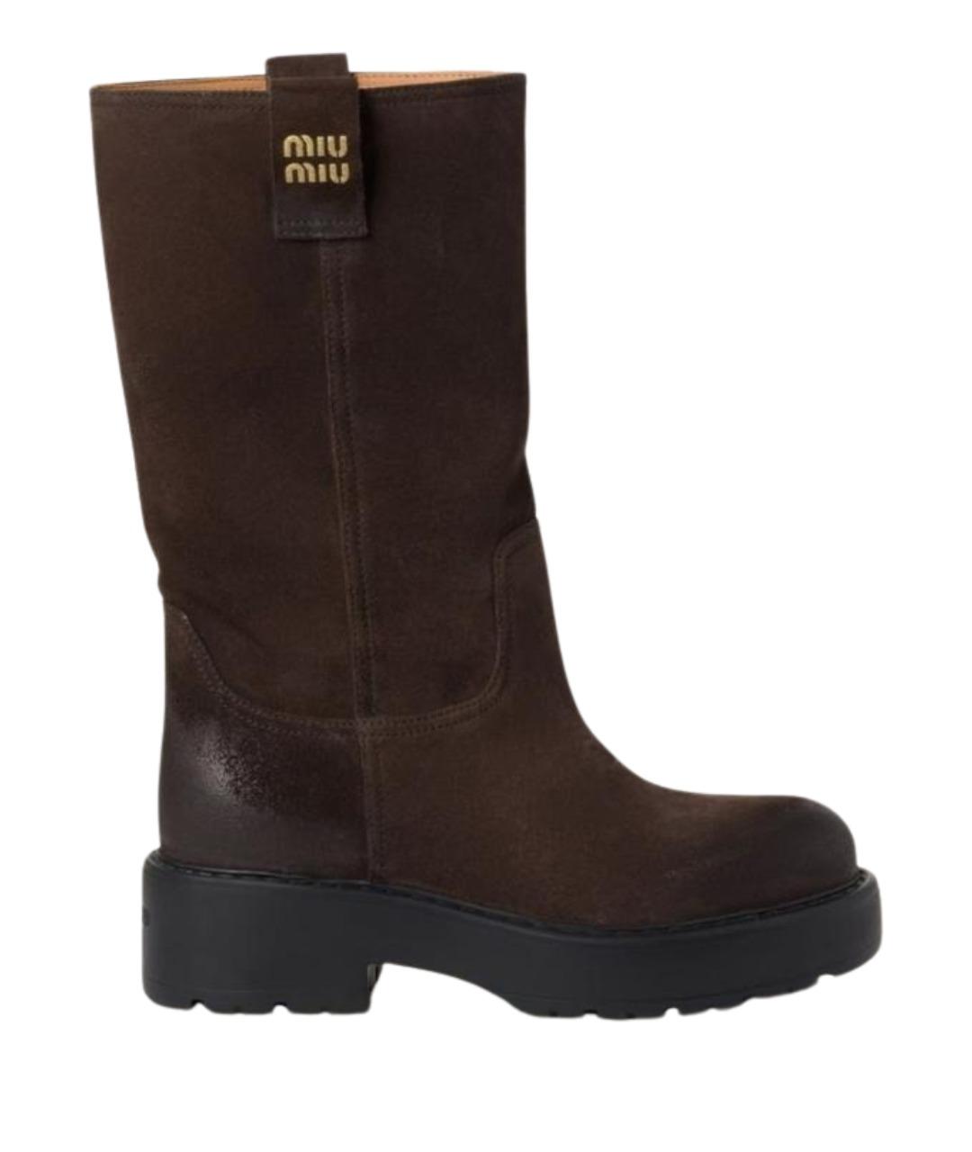 MIU MIU Коричневые замшевые сапоги, фото 1