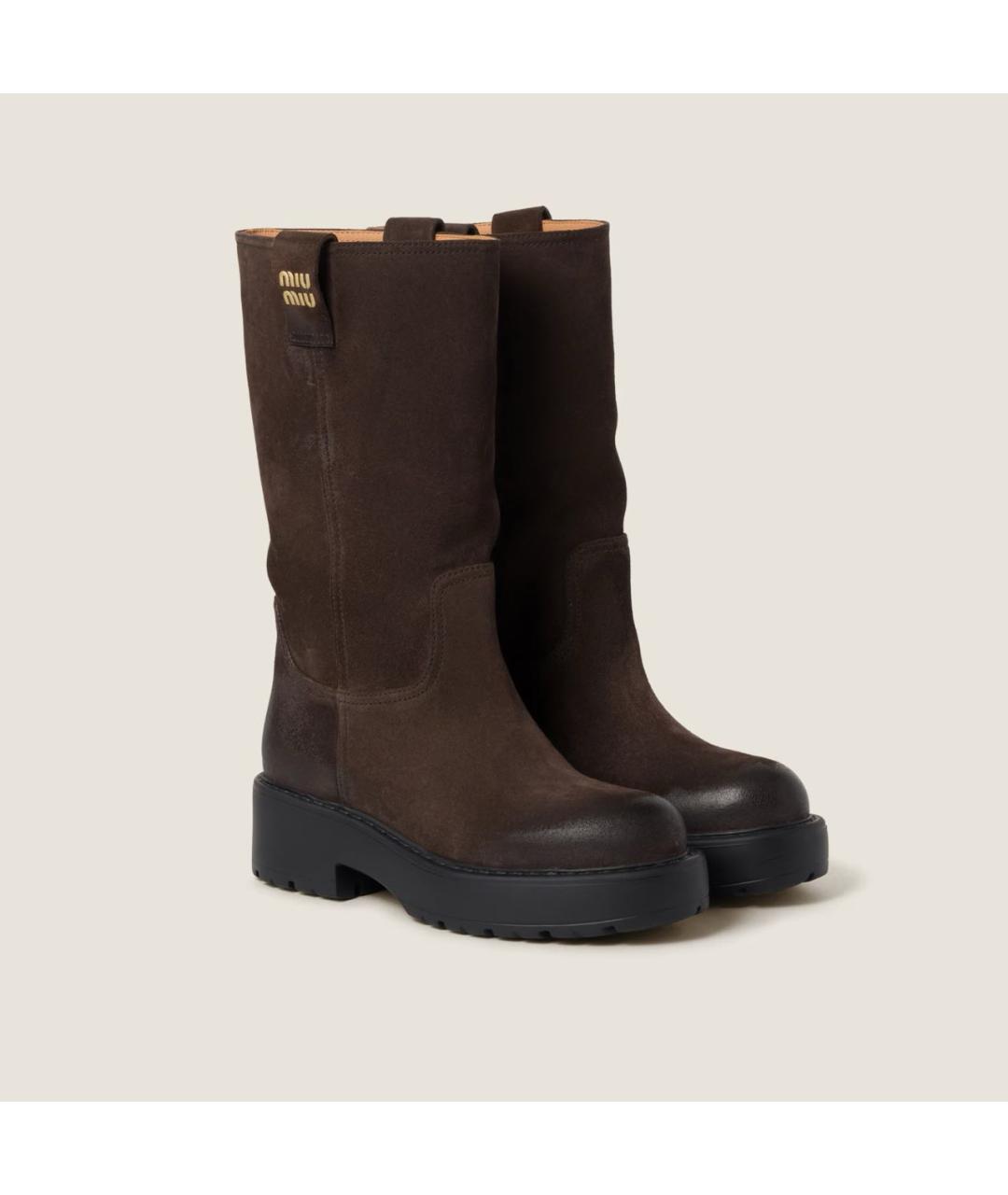 MIU MIU Коричневые замшевые сапоги, фото 2