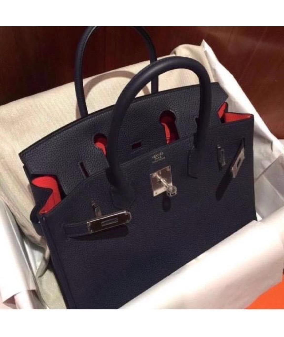 HERMES Темно-синяя кожаная сумка с короткими ручками, фото 4