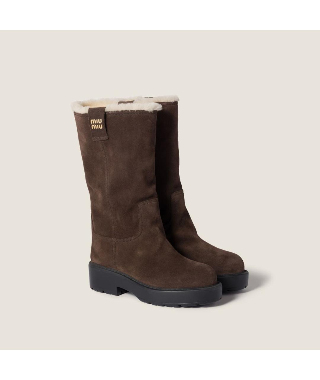 MIU MIU Коричневые замшевые сапоги, фото 3