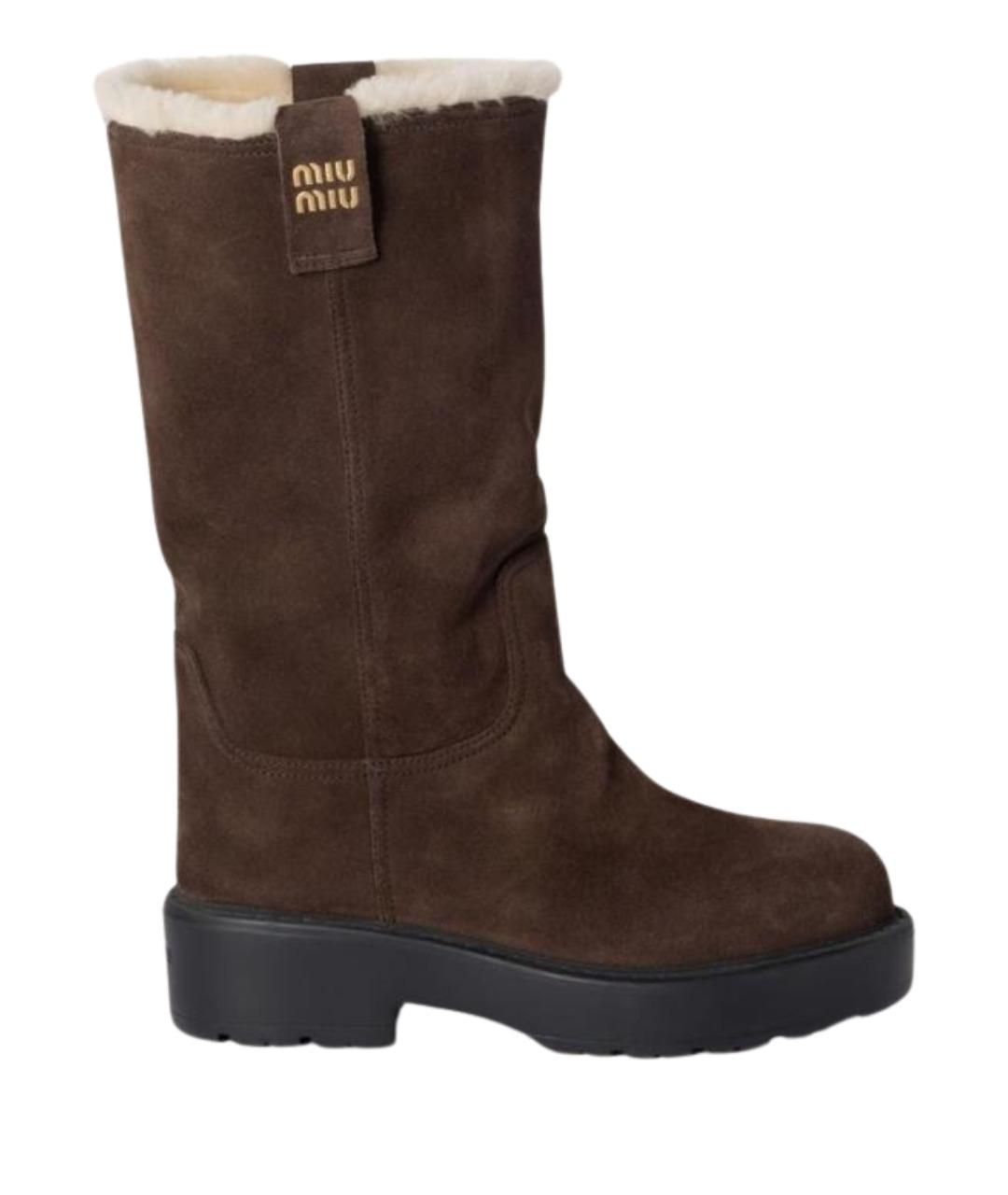 MIU MIU Коричневые замшевые сапоги, фото 1