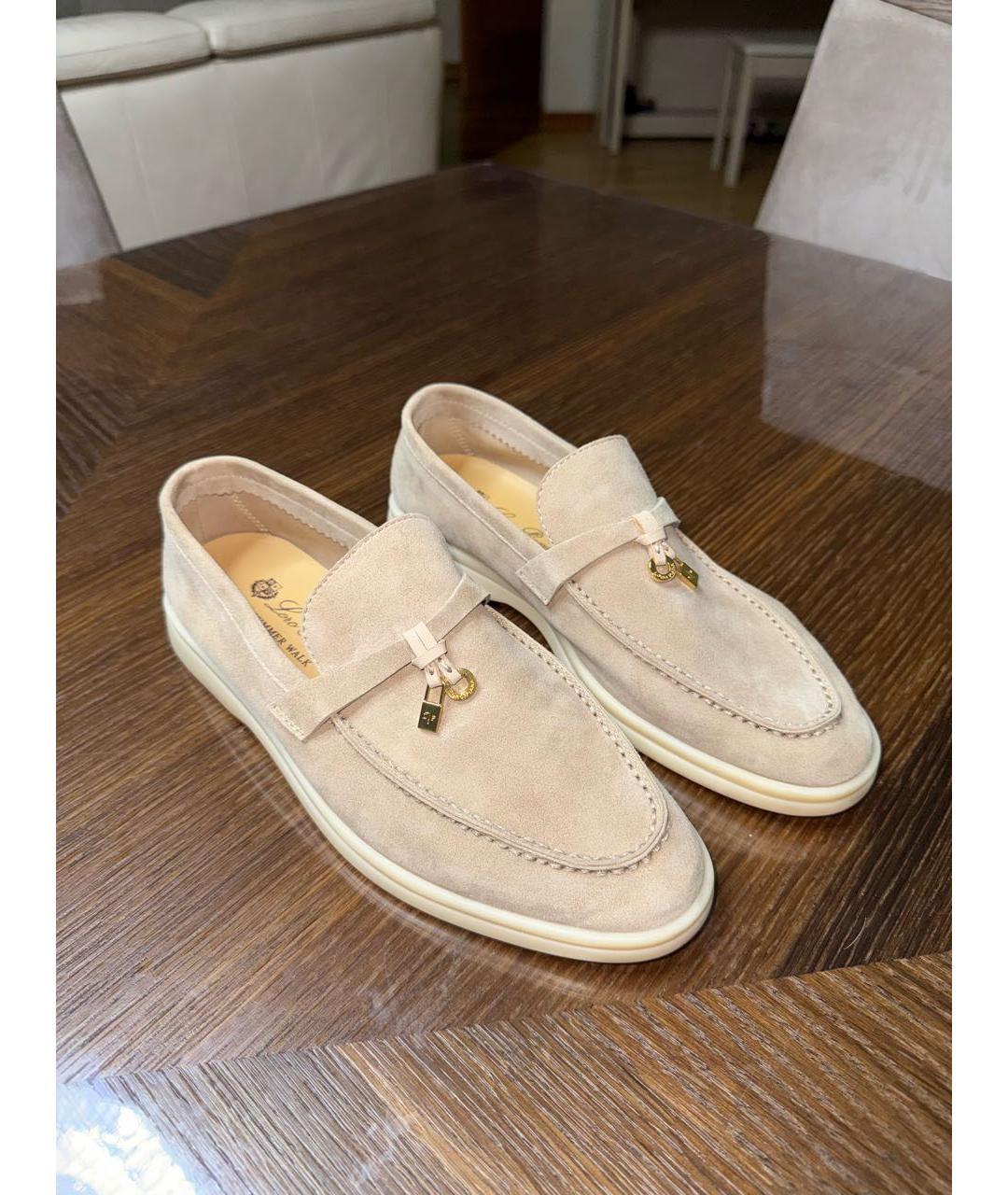 LORO PIANA Бежевые замшевые лоферы, фото 5