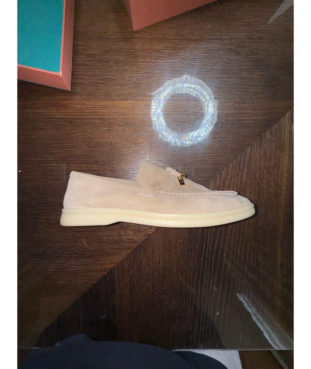 LORO PIANA Бежевые замшевые лоферы, фото 9