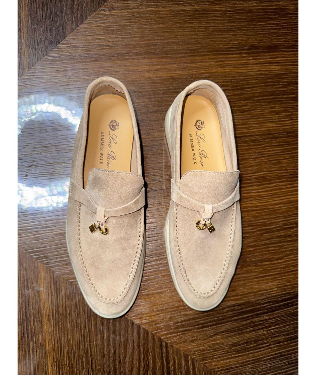 LORO PIANA Бежевые замшевые лоферы, фото 6