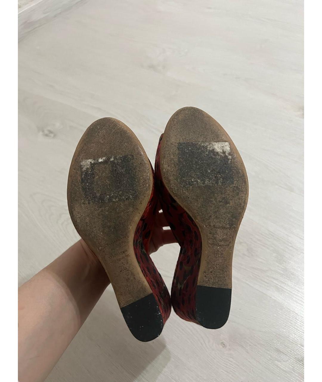 DOLCE&GABBANA Красные текстильные шлепанцы, фото 5