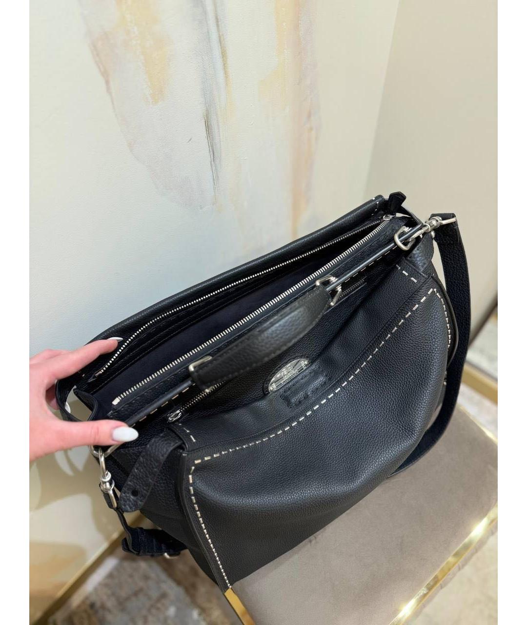 FENDI Черная кожаная сумка тоут, фото 4