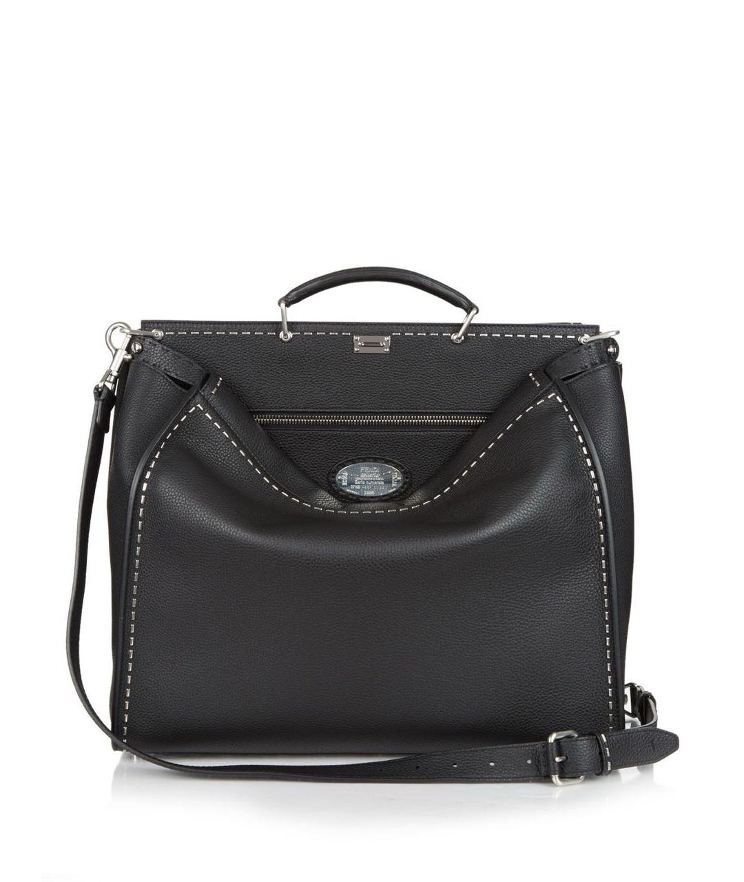 FENDI Черная кожаная сумка тоут, фото 1