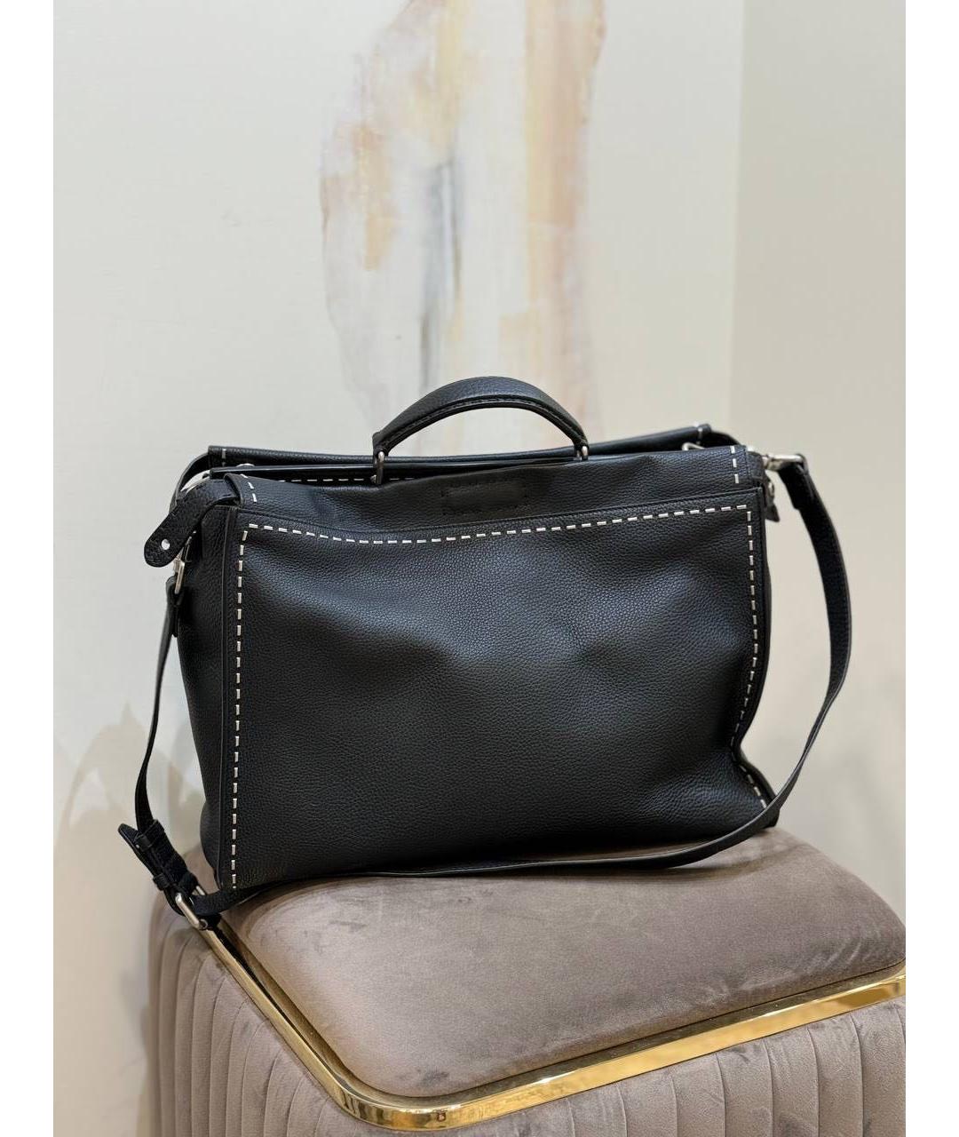 FENDI Черная кожаная сумка тоут, фото 3