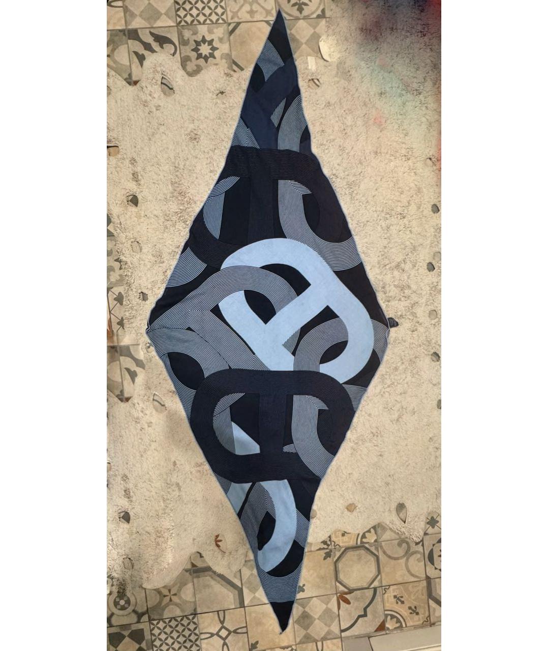 HERMES Синий кашемировый платок, фото 6