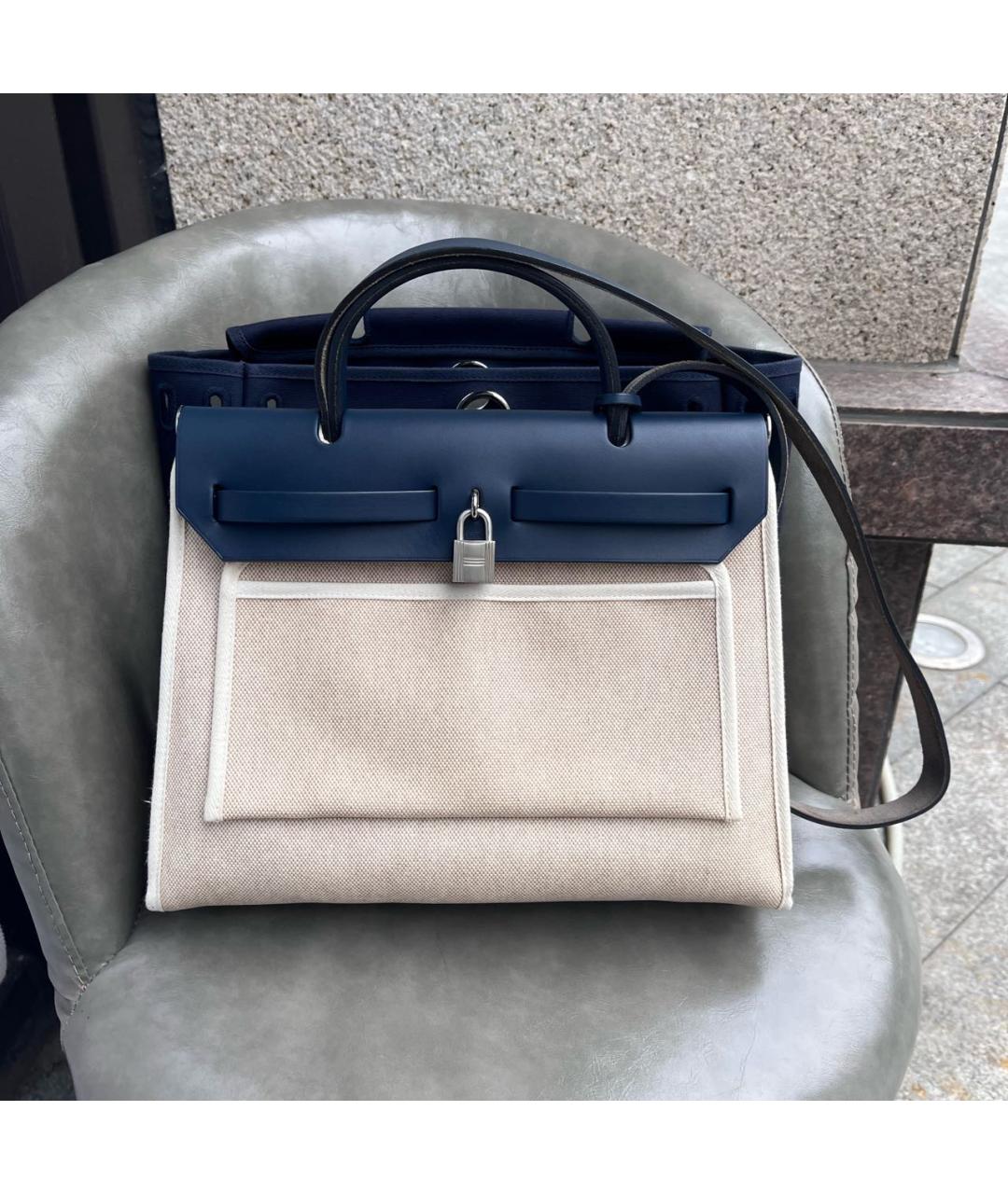 HERMES Синяя кожаная сумка с короткими ручками, фото 2