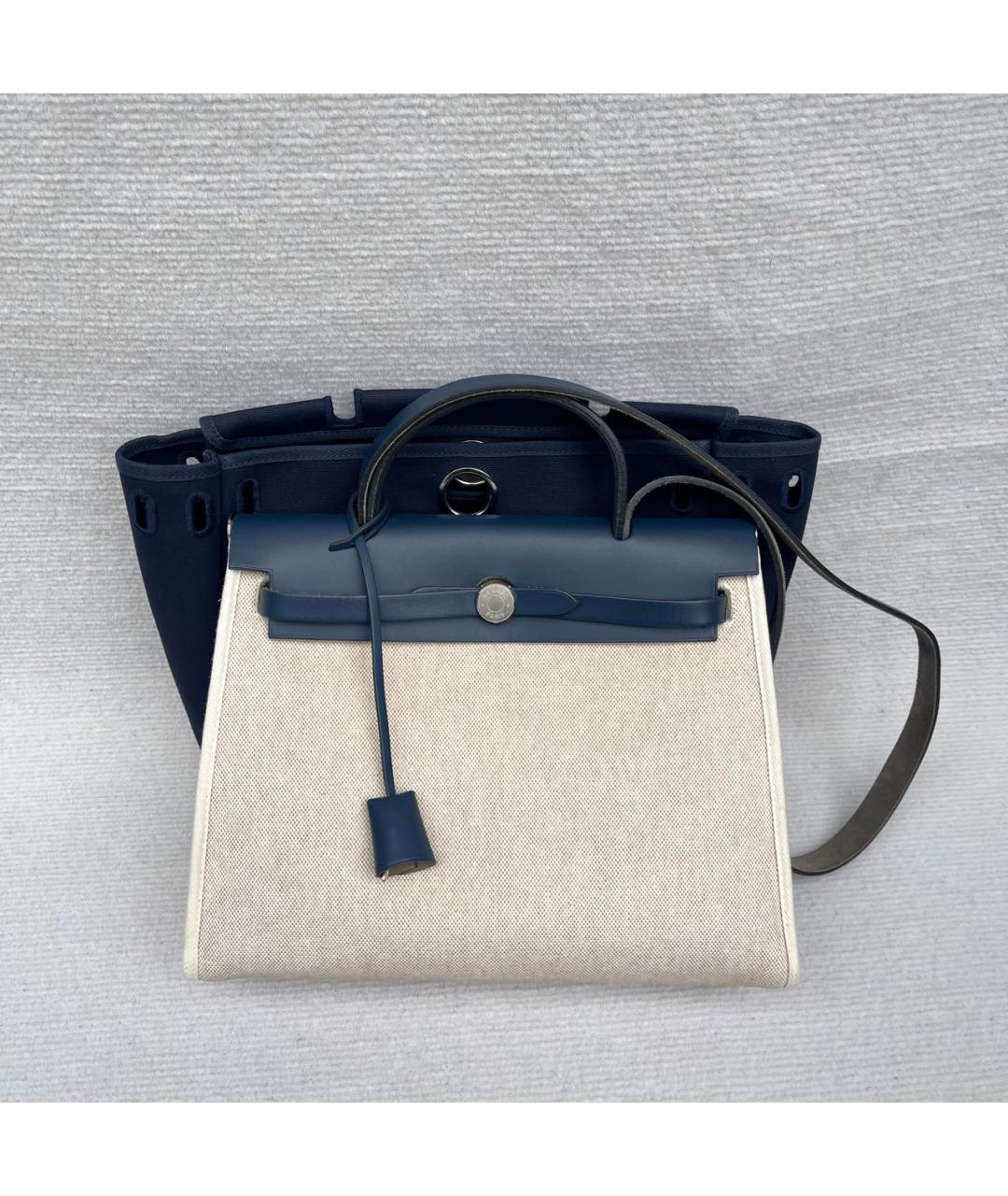 HERMES Синяя кожаная сумка с короткими ручками, фото 9