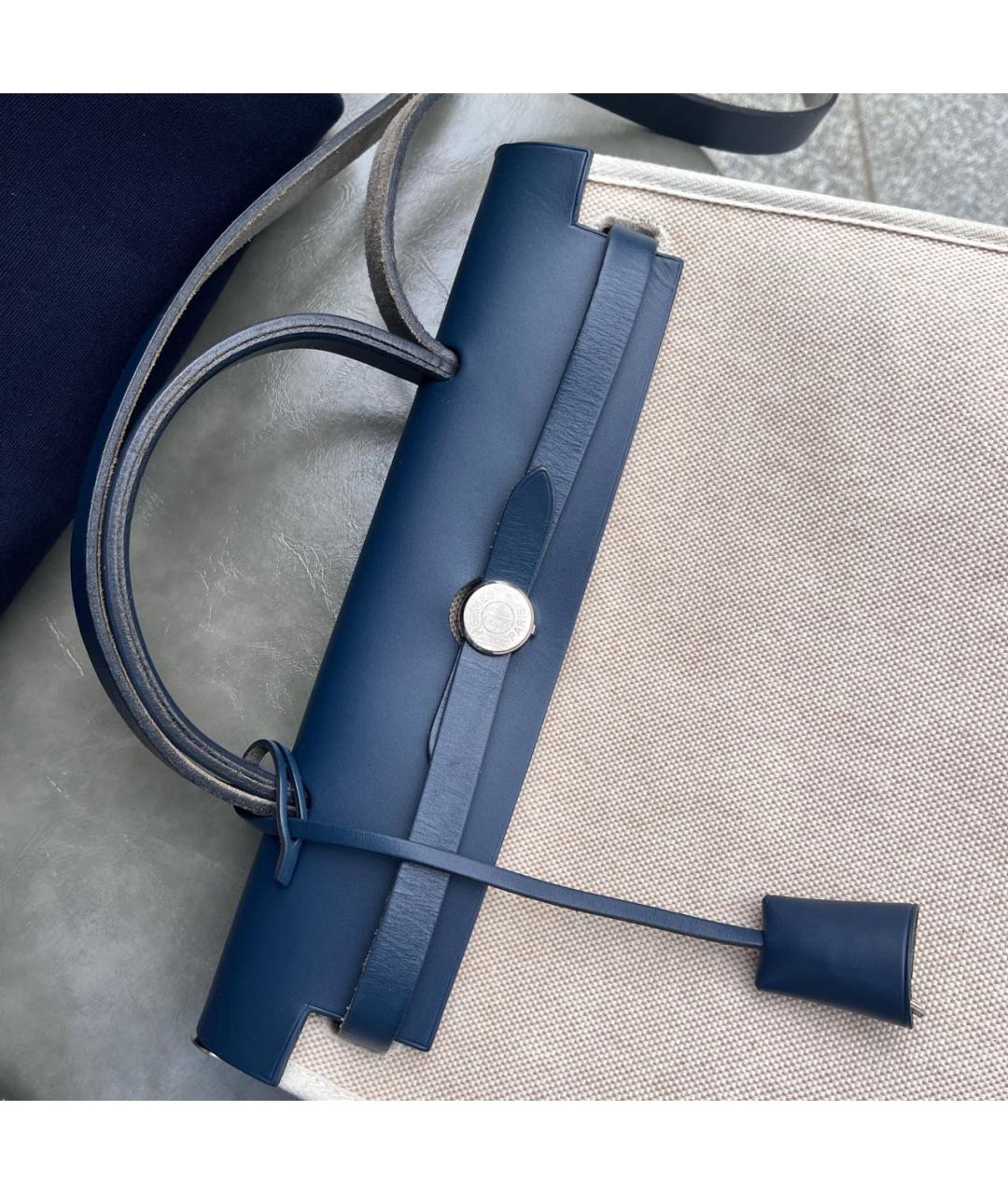 HERMES Синяя кожаная сумка с короткими ручками, фото 6