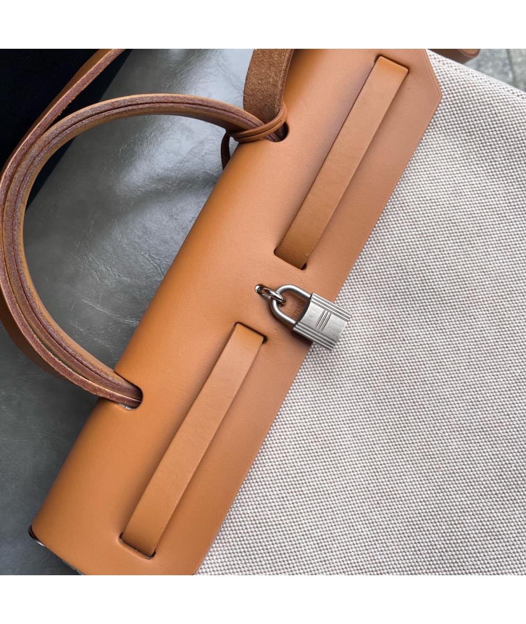 HERMES Бежевая тканевая сумка через плечо, фото 5