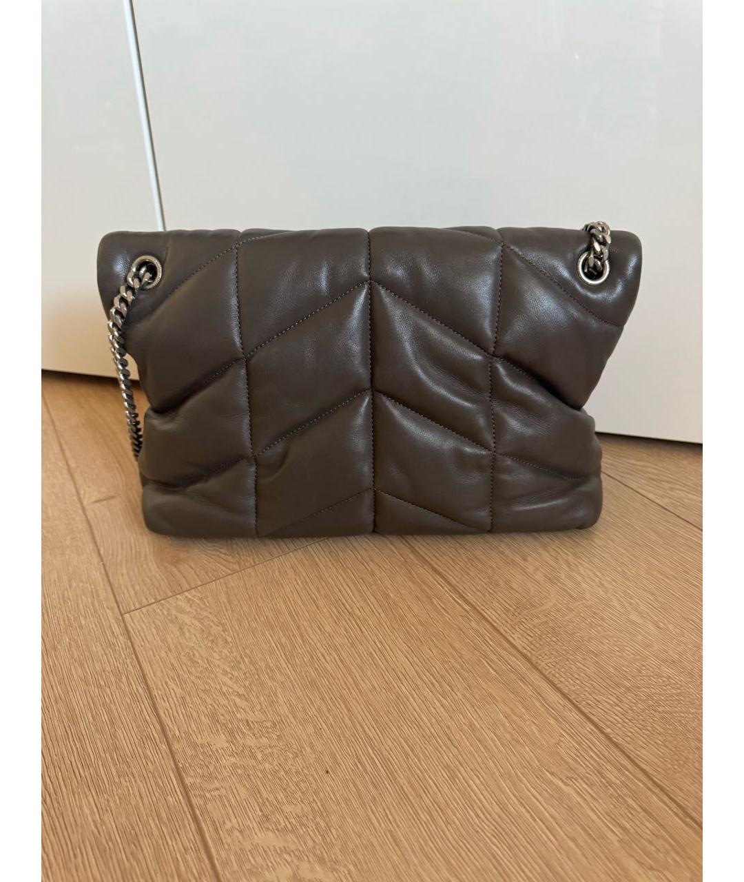 SAINT LAURENT Хаки кожаная сумка через плечо, фото 2