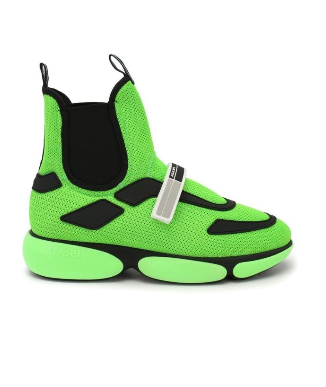 PRADA Салатовые текстильные кроссовки, фото 1