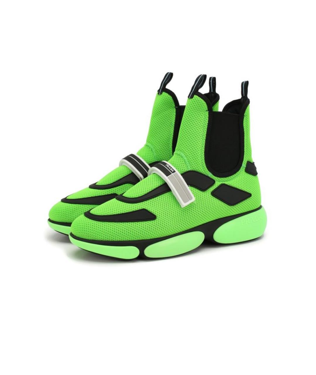 PRADA Салатовые текстильные кроссовки, фото 2