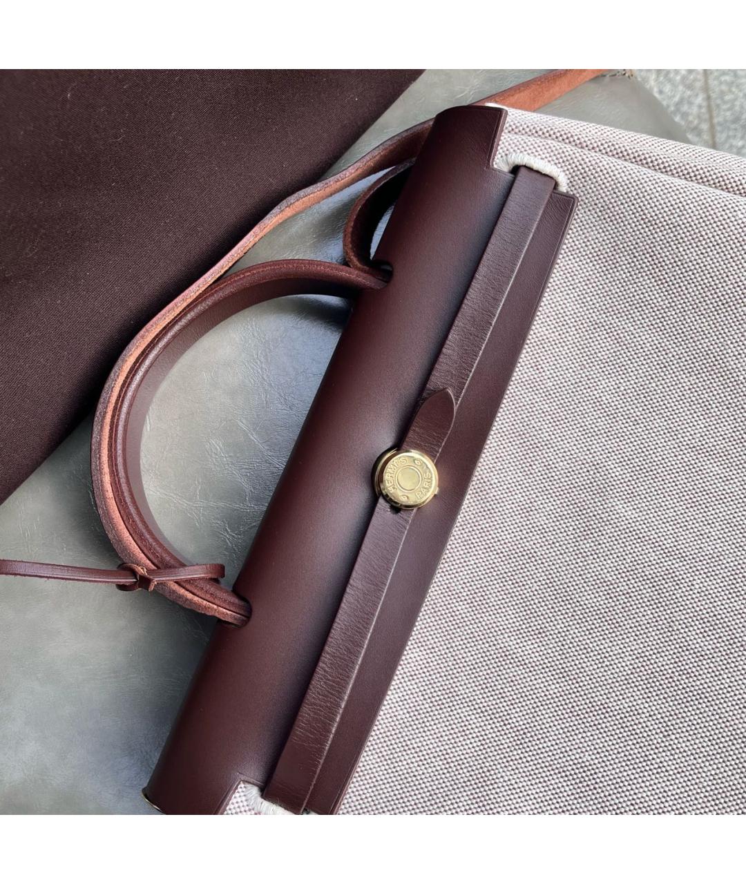 HERMES Бордовая кожаная сумка с короткими ручками, фото 6