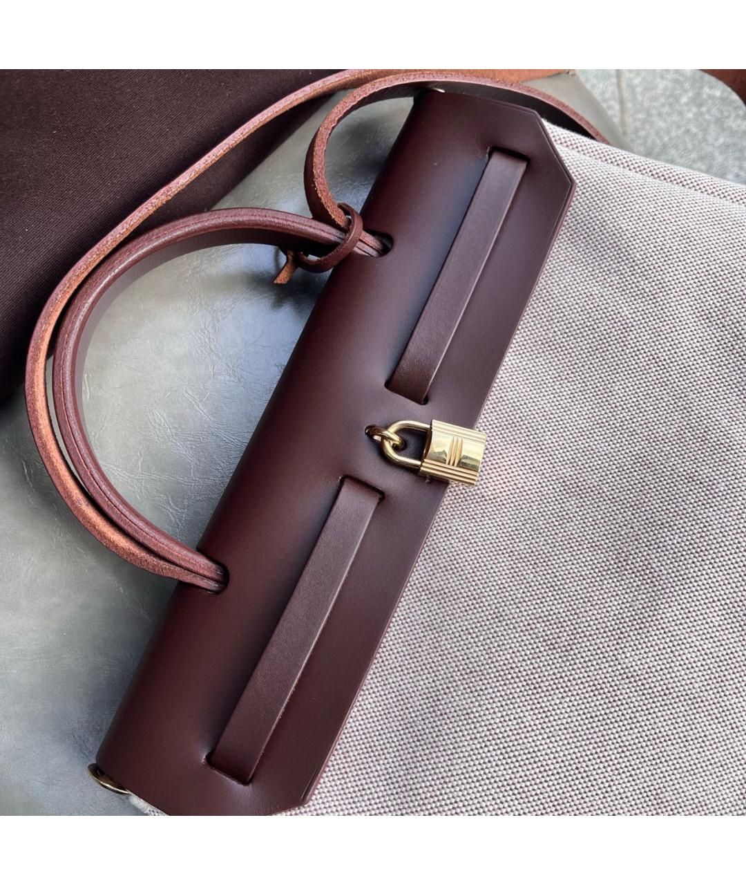 HERMES Бордовая кожаная сумка с короткими ручками, фото 5