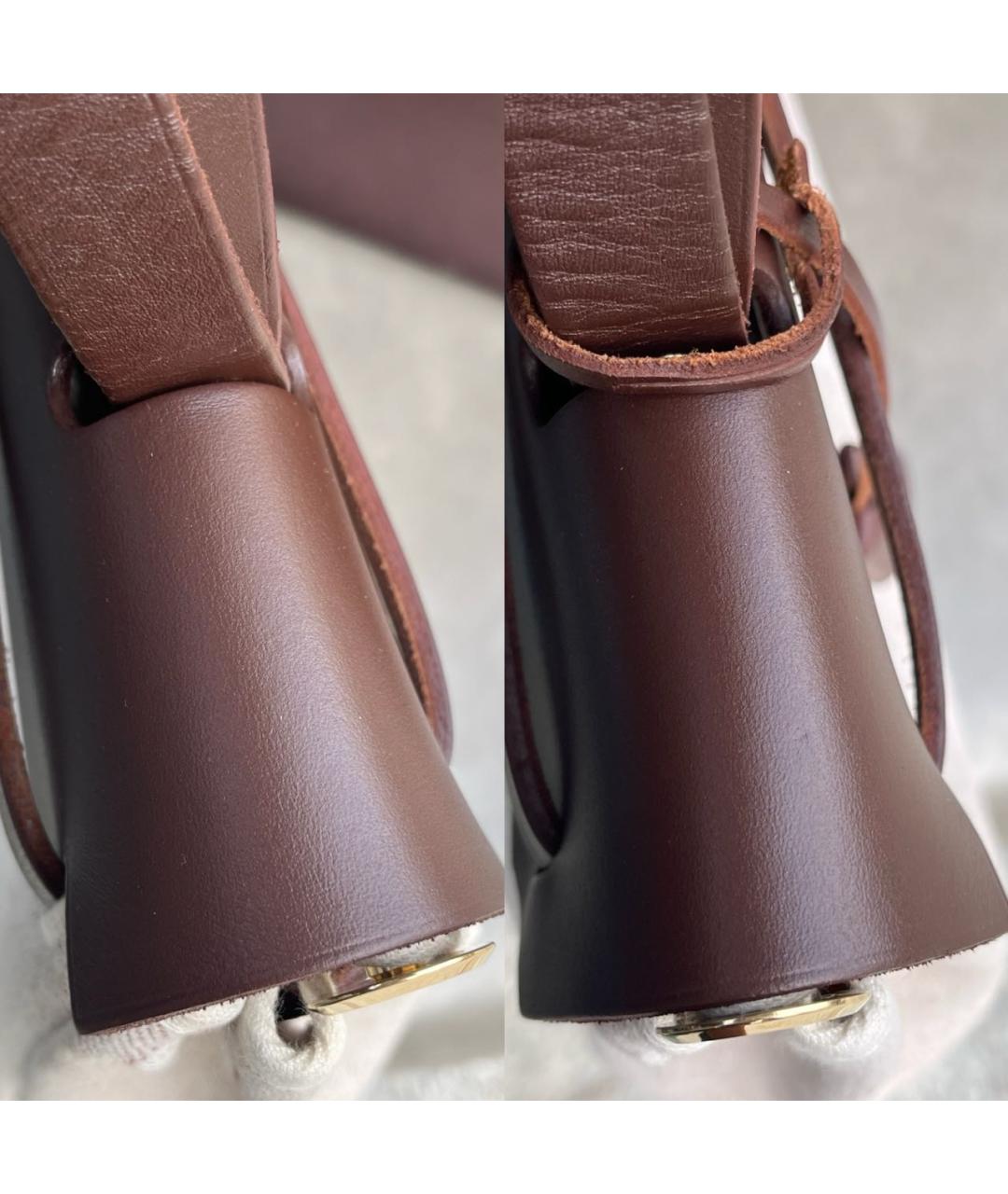 HERMES Бордовая кожаная сумка с короткими ручками, фото 7