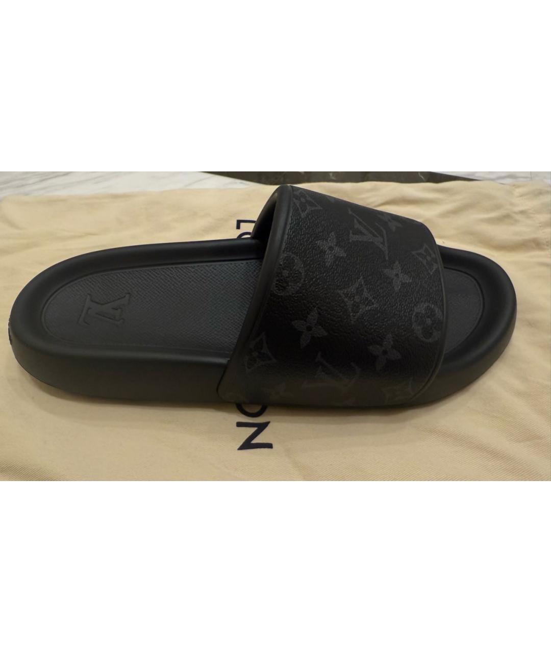 LOUIS VUITTON Черные резиновые шлепанцы, фото 5