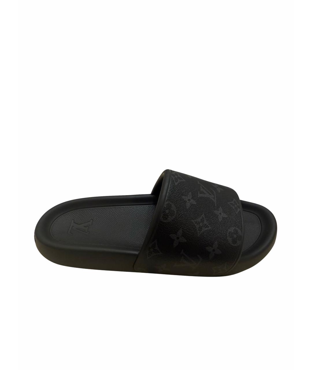 LOUIS VUITTON Черные резиновые шлепанцы, фото 1