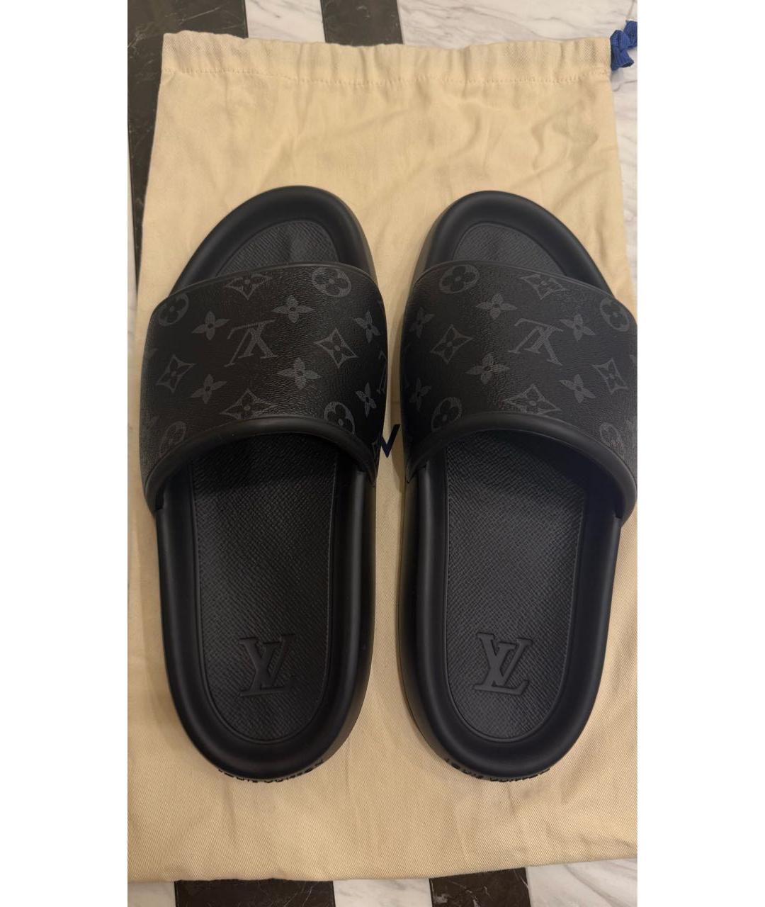 LOUIS VUITTON Черные резиновые шлепанцы, фото 3