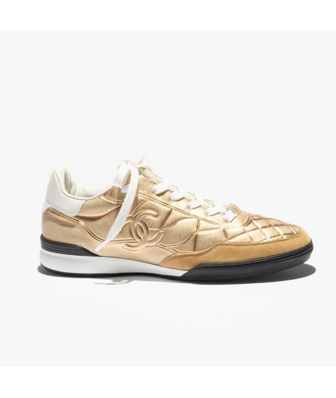 CHANEL Золотые кожаные кроссовки, фото 5