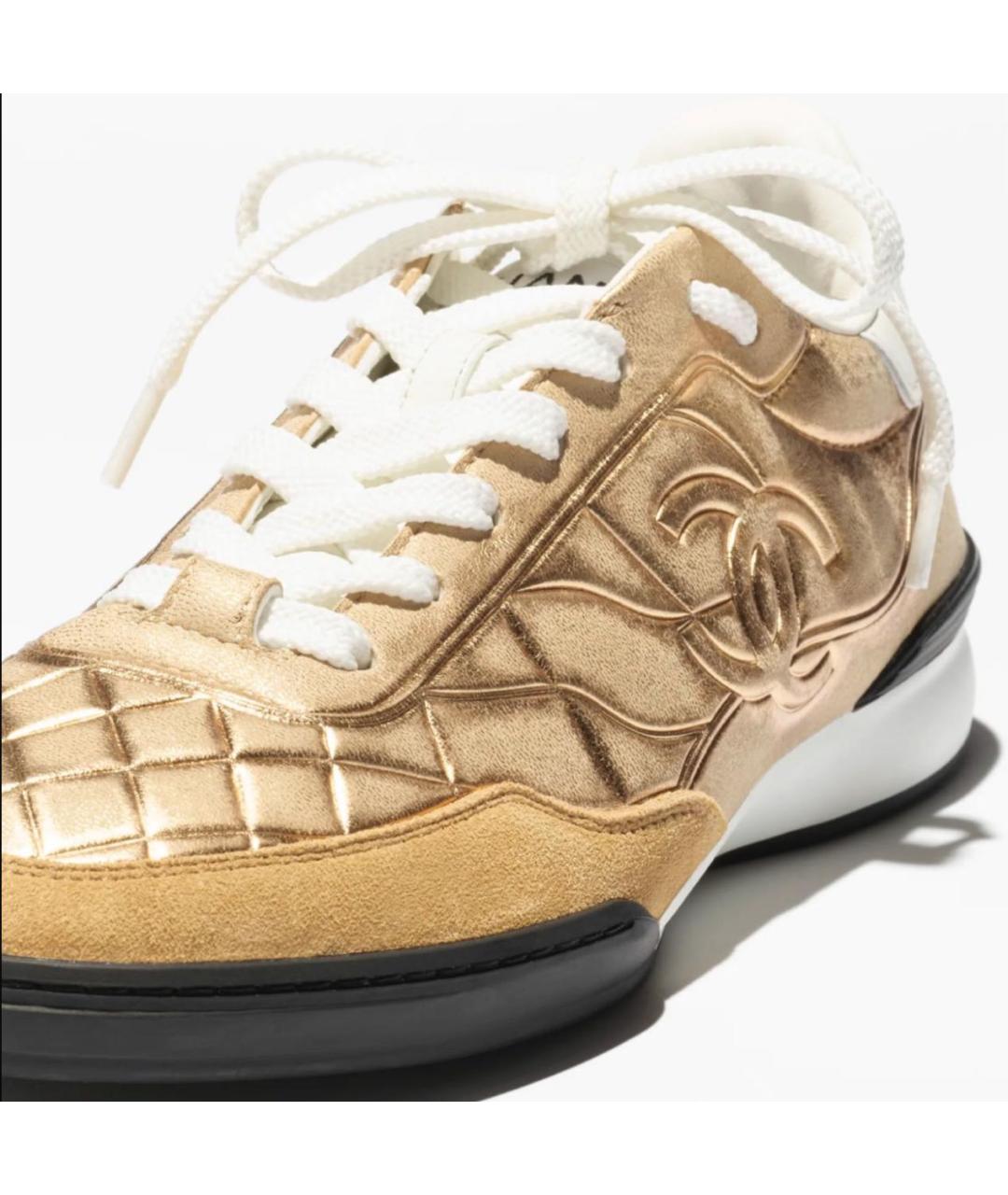 CHANEL Золотые кожаные кроссовки, фото 3